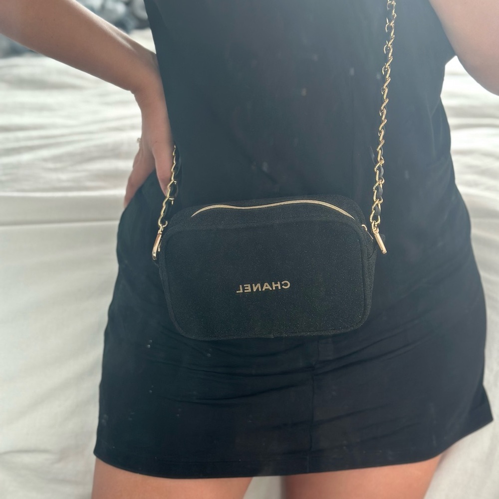 Chanel Glittery Black Makeup Pouch/ Bag with Gold Accents - Picture 5 of 8
